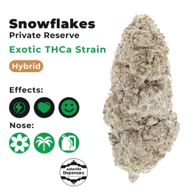 Snowflakes THCa Flower Effects Giggly, Happy, Euphoric Nose & Taste Menthol, Lemon, Bread